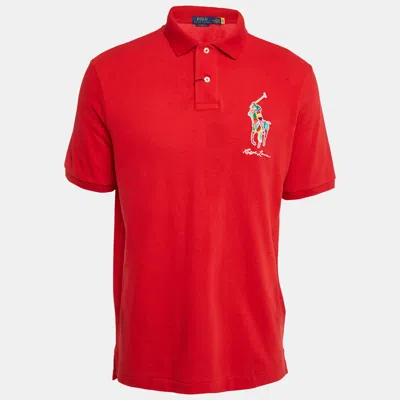 Pre-owned Polo Ralph Lauren Red Embroidered Cotton Pique Classic Fit Polo T-shirt M