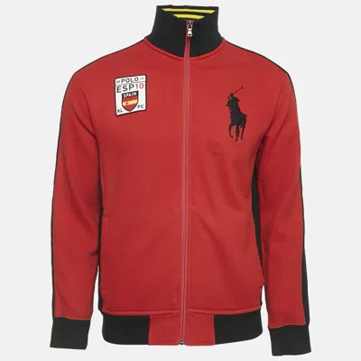 Pre-owned Polo Ralph Lauren Red Logo Print Cotton Knit Zip-up Jacket M
