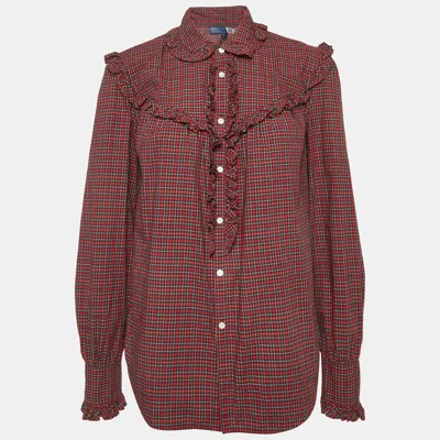 Pre-owned Polo Ralph Lauren Red Plaid Cotton Ruffle Trim Shirt M