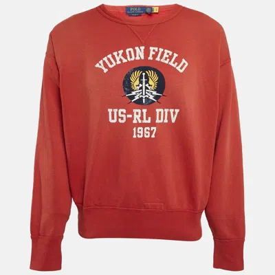 Pre-owned Polo Ralph Lauren Red Printed Vintage Fit Crew Neck Sweatshirt M