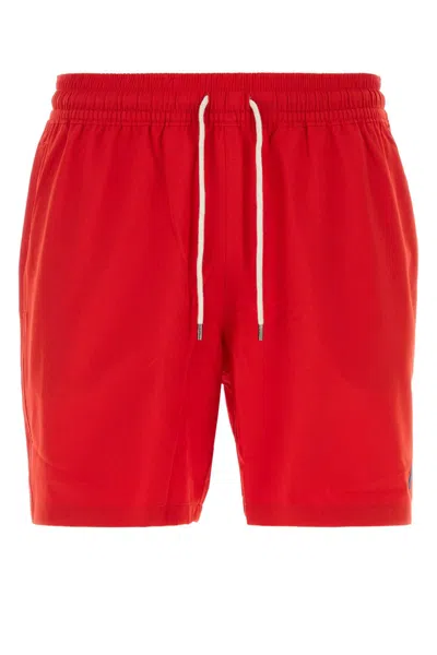 POLO RALPH LAUREN RED STRETCH POLYESTER SWIMMING SHORTS