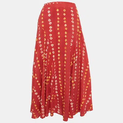 Pre-owned Polo Ralph Lauren Red Tie-dye Print Cotton Maxi Skirt M
