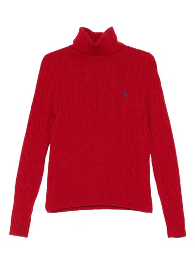 Polo Ralph Lauren Red Wool And Cashmere High-neck Cable Knit Sweater