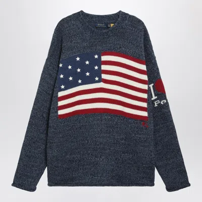 Polo Ralph Lauren I Love Polo Flag Intarsia Knit Sweater In Blue