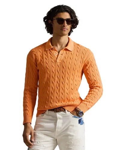 Polo Ralph Lauren Relaxed Fit Cable Knit Cotton Sweater In Orange
