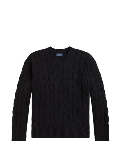 Polo Ralph Lauren Relaxed Fit Cable Wool-blend Jumper In Schwarz
