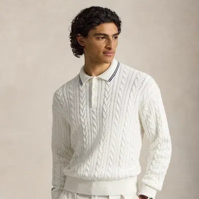 Polo Ralph Lauren Relaxed Fit Cable-knit Polo Sweater In Trophy Cream In Neutral