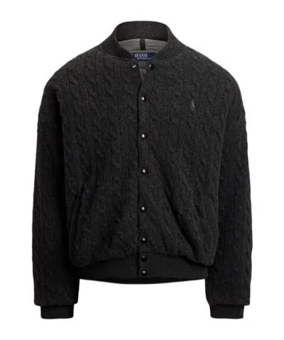 Polo Ralph Lauren Relaxed Fit Cable-knit Sweater Jacket In Black