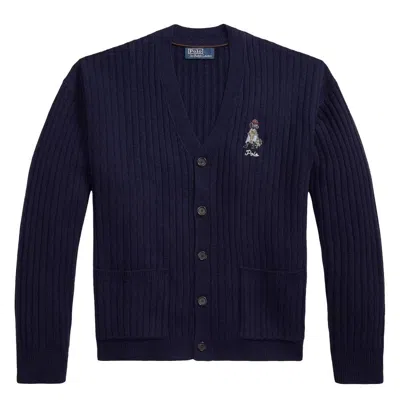 Polo Ralph Lauren Relaxed Fit Dog Motif Cardigan In Blue
