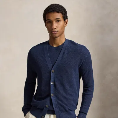 Polo Ralph Lauren Relaxed Fit Linen Cardigan In Newport Navy In Blue