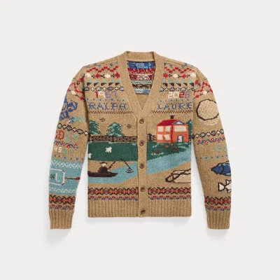 Polo Ralph Lauren Relaxed Fit Scenic Wool Cardigan In Tan Multi In Black