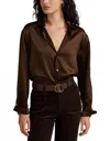 Polo Ralph Lauren Relaxed Fit Silk Charmeuse Blouse In Dark Brown In Brown