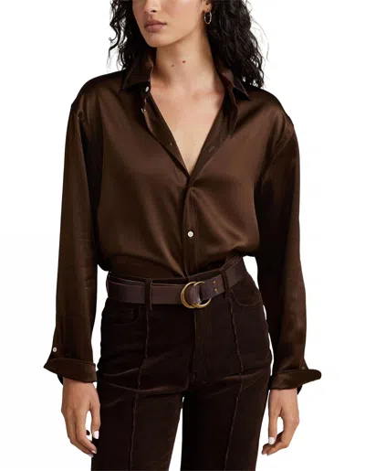 Polo Ralph Lauren Relaxed Fit Silk Charmeuse Blouse In Dark Brown