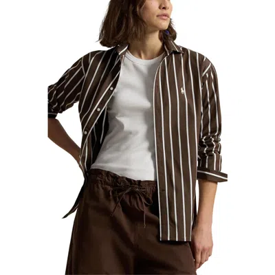 Polo Ralph Lauren Relaxed Fit Stripe Cotton Button-up Shirt In Brown