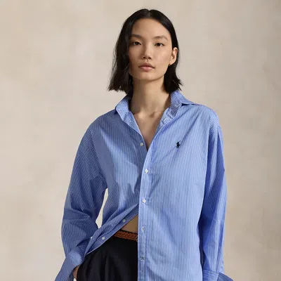 Polo Ralph Lauren Relaxed Fit Striped Cotton Shirt In Medium Blue/white