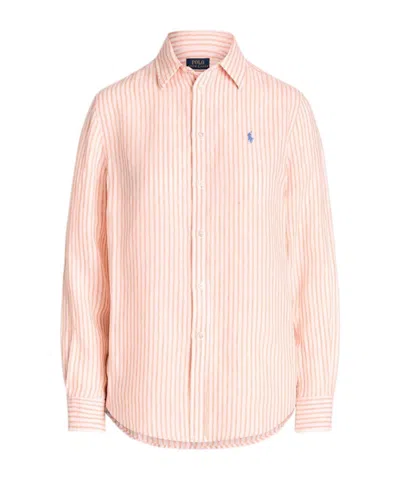 Polo Ralph Lauren Striped Linen Shirt In Pink