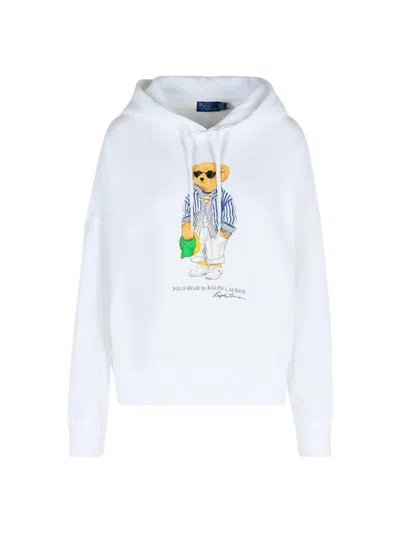 POLO RALPH LAUREN POLO RALPH LAUREN RELAXED-FIT WHITE HOODIE WITH GRAPHIC BEAR DESIGN
