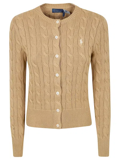 Polo Ralph Lauren Cotton Cable Long Sleeve Cardigan Vintage Khaki In Brown