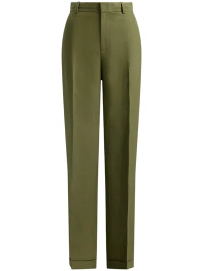 Polo Ralph Lauren Relaxed Straight Trousers In Linen And Hemp In Green