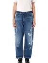 Polo Ralph Lauren Womens Quibell Wash Paint-splatter Tapered-leg Mid-rise Jeans In Blue
