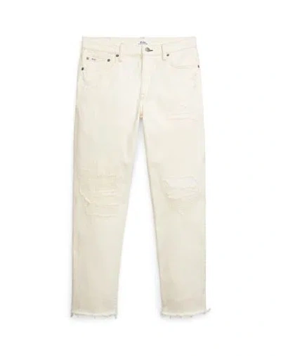 Polo Ralph Lauren Relaxed Tapered Patchwork Jean Woman Jeans Cream Size 30 Cotton In Neutral