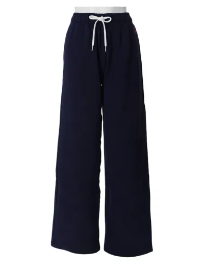 Polo Ralph Lauren Relaxed Wide-leg Trousers With Elastic Waistband And Drawstring In Blue