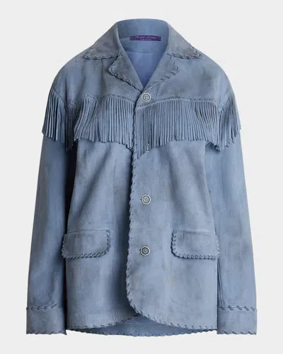 Polo Ralph Lauren Rennie Rustic Suede Fringe Jacket In Blue