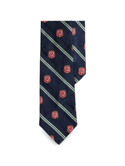 Polo Ralph Lauren Repp Silk Crest-motif Tie In Blue