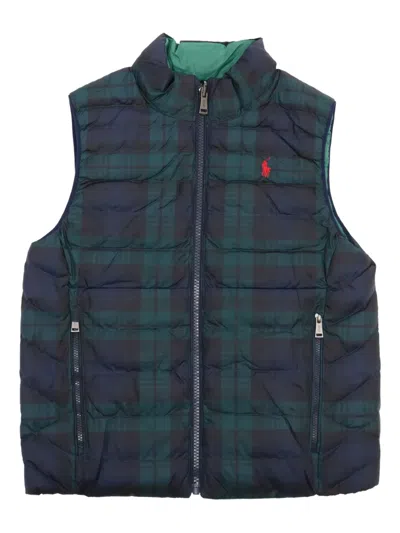 Polo Ralph Lauren Kids' Reversible Check Quilted Vest In Blue