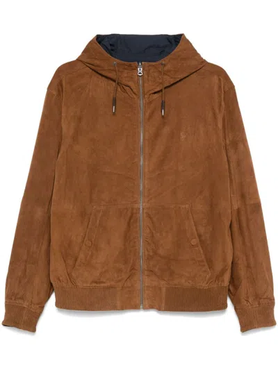 Polo Ralph Lauren Reversible Suede And Taffeta Hooded Jacket In Country Brown Navy