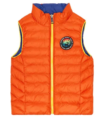 Polo Ralph Lauren Kids' Reversible Quilted Waistcoat In College Orange/heritage Royal