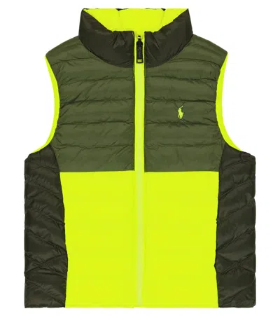 Polo Ralph Lauren Kids' Wendbare Steppweste In Dark Sage/safety Yellow