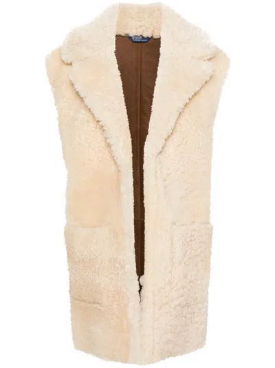 Polo Ralph Lauren Reversible Shearling Sleeveless Coat In Brown