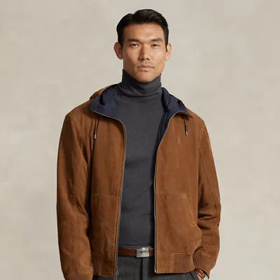 Polo Ralph Lauren Reversible Suede And Taffeta Hooded Jacket In Country Brown Navy