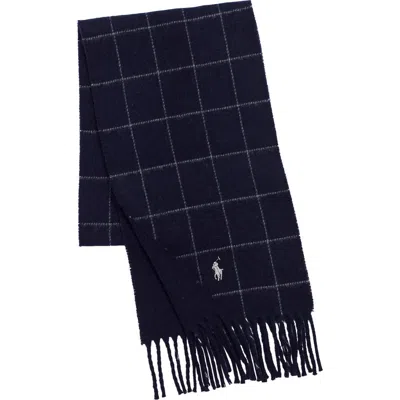 Polo Ralph Lauren Reversible Windowpane Scarf In Blue
