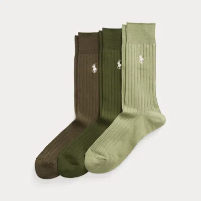 Polo Ralph Lauren Rib-knit Cotton-blend Crew Sock 3-pack In Green