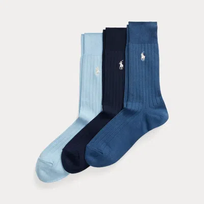 Polo Ralph Lauren Rib-knit Cotton-blend Crew Sock 3-pack In Gold