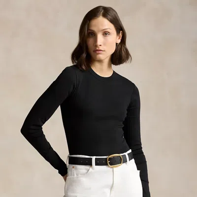 Polo Ralph Lauren Rib-knit Cotton Long-sleeve T-shirt In Black