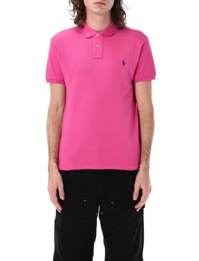 Polo Ralph Lauren Rib-knit Cotton Polo Shirt With Signature Pony In Pink