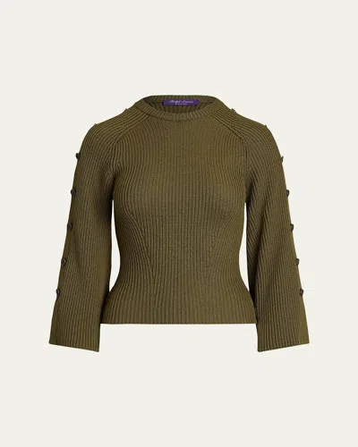 Polo Ralph Lauren Rib-knit Wool-silk Button-sleeve Sweater In Green