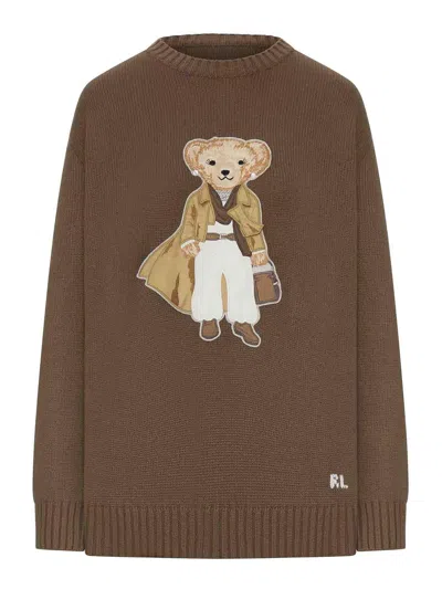 Polo Ralph Lauren Ribbed Cashmere Pullover With Teddy Applique In Nude