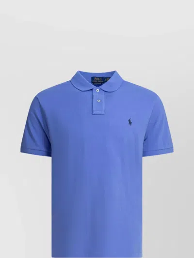 Polo Ralph Lauren Ribbed Collar Polo Shirt With Short Sleeves In Blue