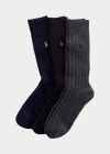 Polo Ralph Lauren Combed Cotton Rib Sock 3-pack In Black Assorted