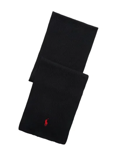 Polo Ralph Lauren Ribbed Cotton Scarf In Black