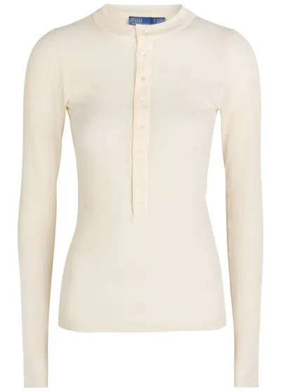 Polo Ralph Lauren Ribbed Cotton Top In Neutral