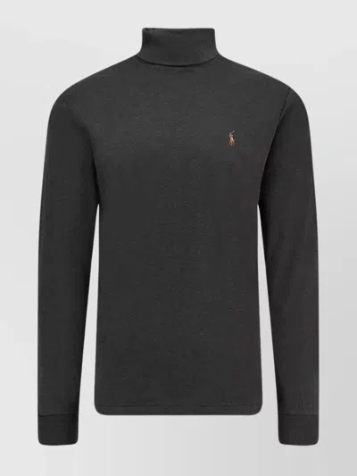 Polo Ralph Lauren Ribbed Cotton Turtleneck Sweater With Cuffs In Black