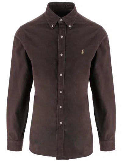 Polo Ralph Lauren Ribbed Cotton Velvet Shirt With Button-down Collar In Burgundy