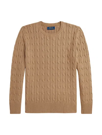 Polo Ralph Lauren Ribbed Crew Neck Long Sleeve Sweater For Boys In Beige