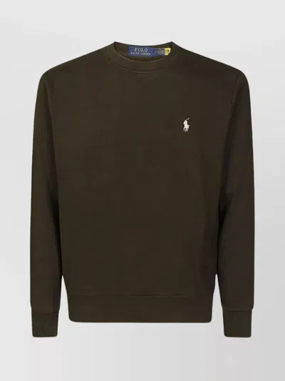 Polo Ralph Lauren Ribbed Crew Neck Sweater With Long Sleeves In Brown