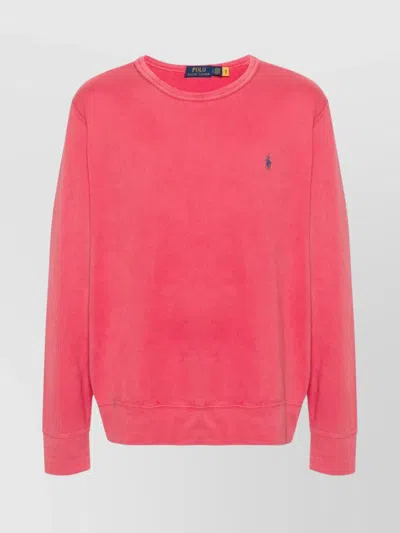 Polo Ralph Lauren Ribbed Crewneck Knit Sweater With Long Sleeves In Red